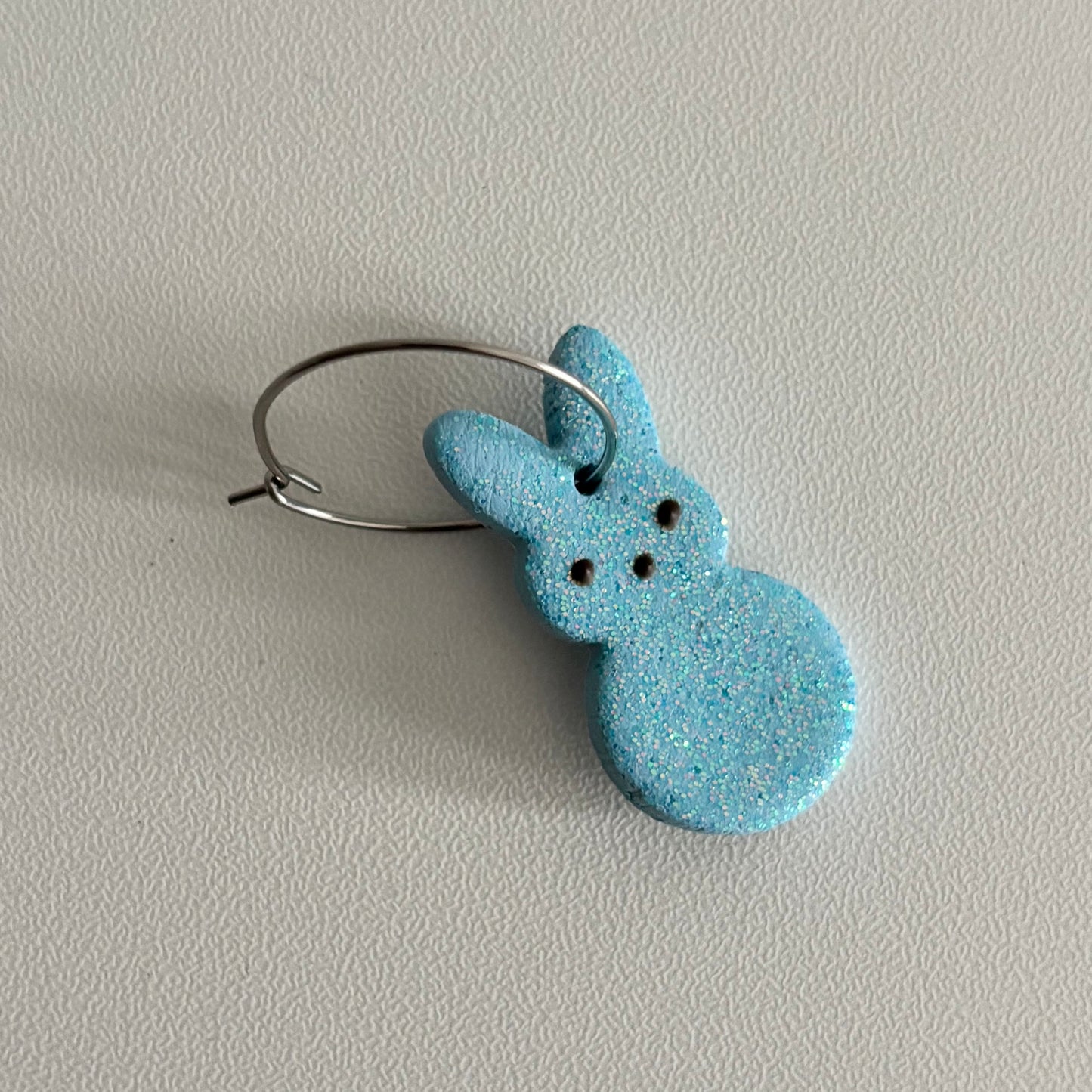 Glitter Bunny Peeps Earrings – Lightweight, Hypoallergenic, Handmade – Surgical Steel Hoops or Titanium Hooks – Made to Order