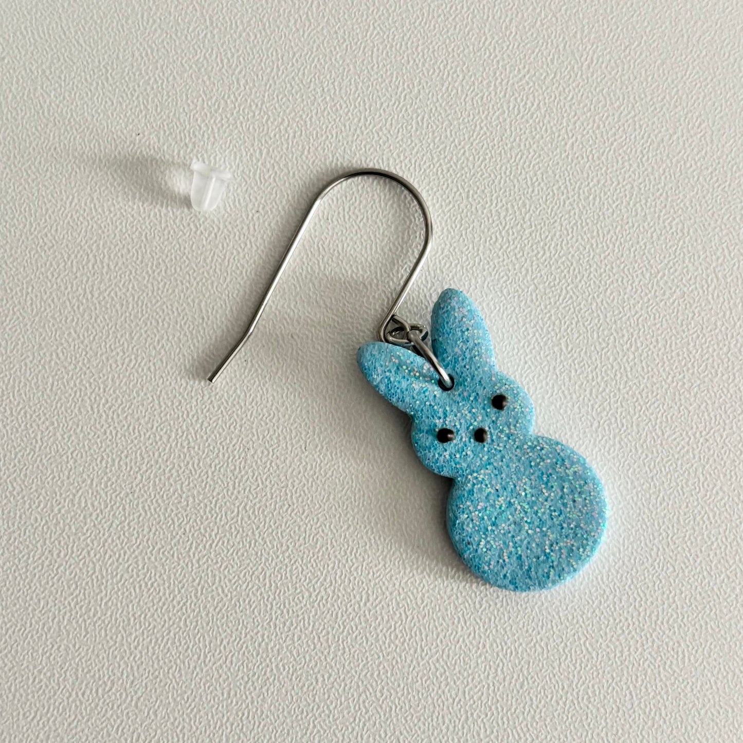 Glitter Bunny Peeps Earrings – Lightweight, Hypoallergenic, Handmade – Surgical Steel Hoops or Titanium Hooks – Made to Order