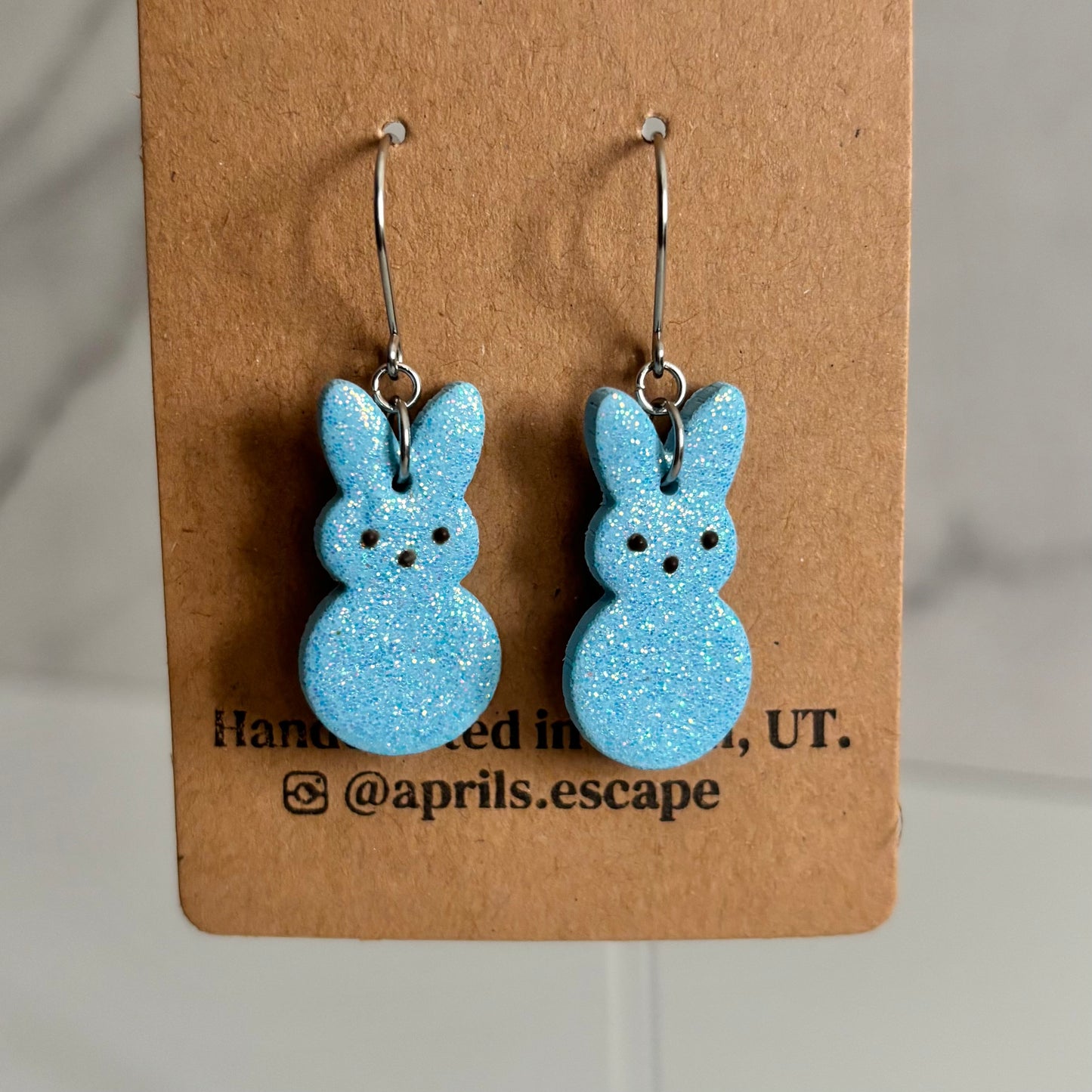 Glitter Bunny Peeps Earrings – Lightweight, Hypoallergenic, Handmade – Surgical Steel Hoops or Titanium Hooks – Made to Order